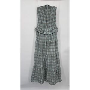 NWT Peppermayo Picture This Maxi Dress Women's 2 Gray Blue Check Pattern Party